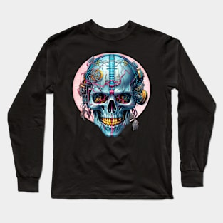 Neon Pulse Cyberpunk Skull Long Sleeve T-Shirt